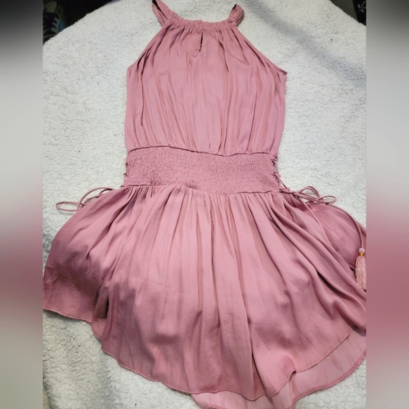 DO+BE high neck silky pink dress. NWOT Elastic waist, tie down the sides - Picture 2 of 11